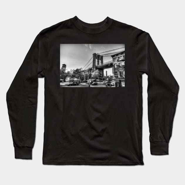 Old Fulton Street And Brooklyn Bridge, New York Long Sleeve T-Shirt by tommysphotos